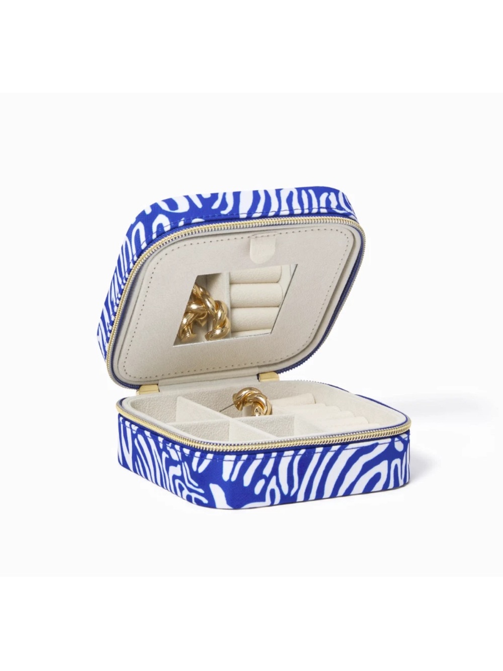 Lilly Pulitzer Jewelry Case Martinique Blue Travel Organizer 5.25” Zip Box